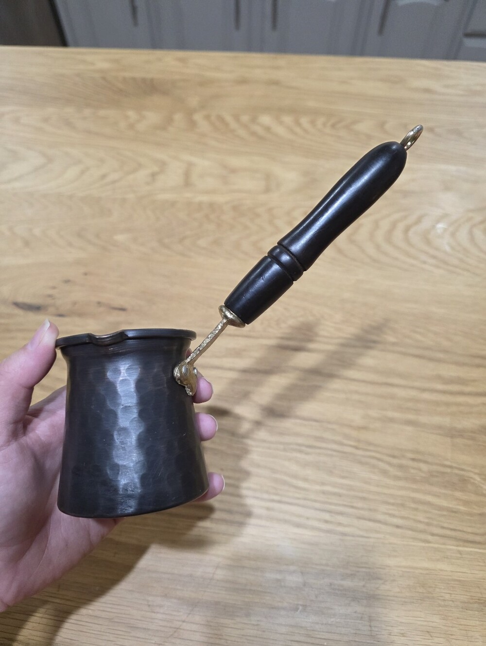 Demmex Black Hammered Turkish Coffee Pot with Wooden Handle